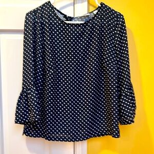 New York& Co. Navy and white polka dot blouse, small